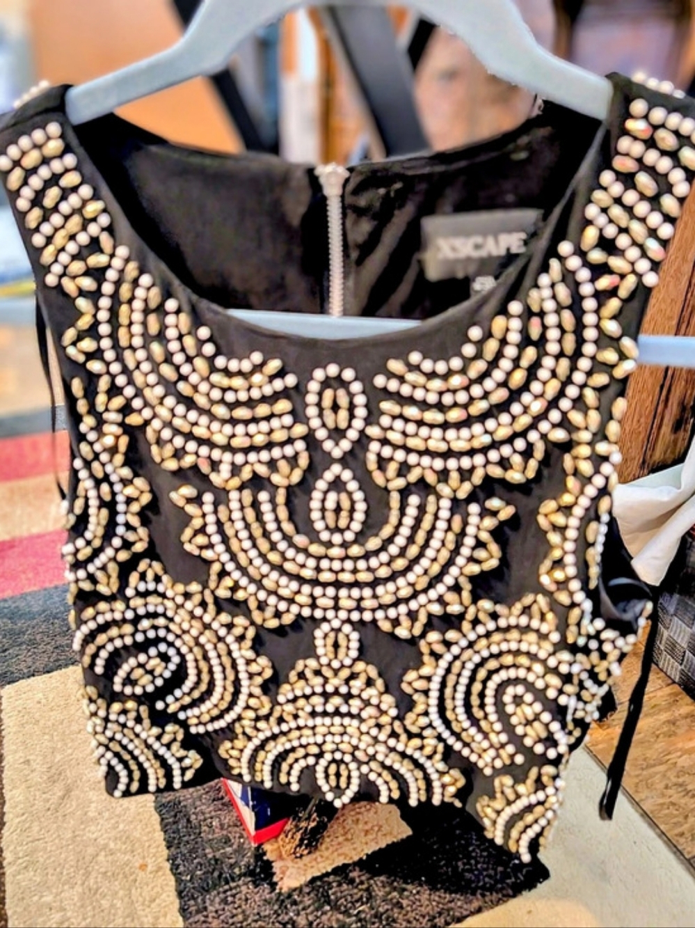 Xscape Beaded Top in Black & Gold Size 2